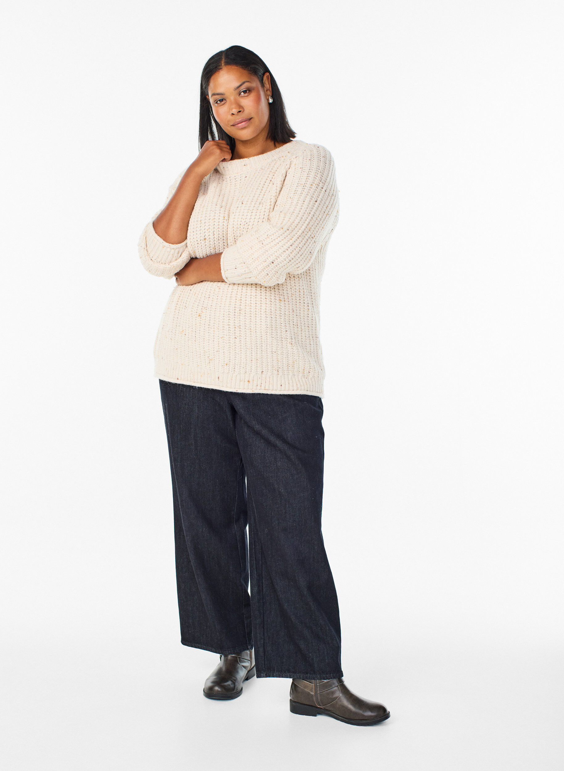 ZizziStrickpullover mit Raglan&auml;rmeln, Beige, Model image number 1