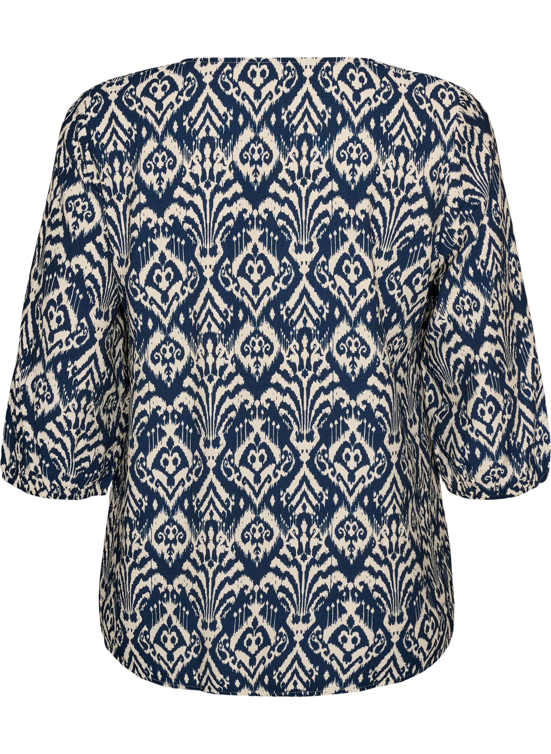 ZizziGemusterte Bluse aus Viskose mit 3/4-&Auml;rmeln, Blau, Packshot image number 1
