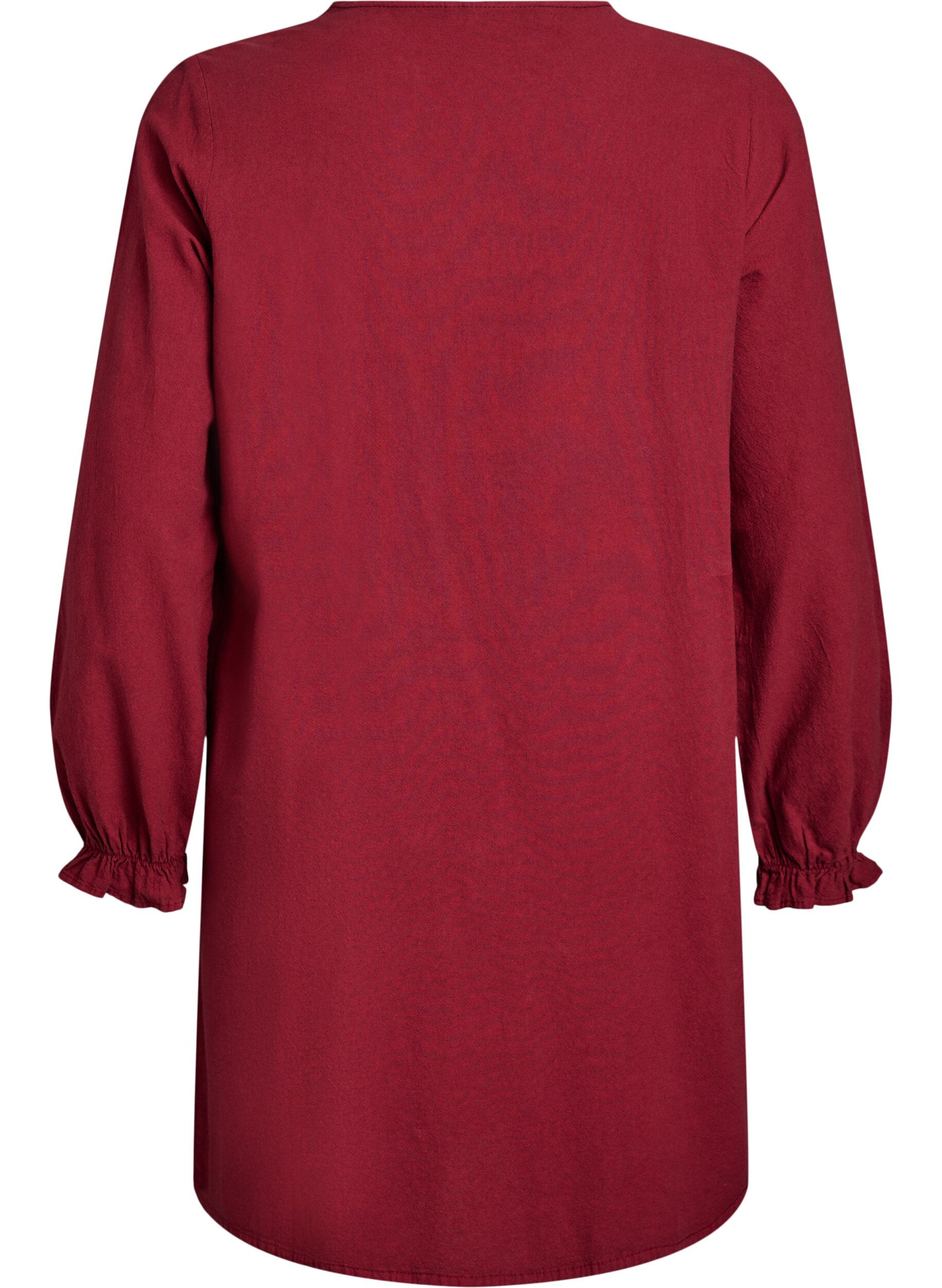 ZizziKurzes Kleid aus Baumwolle mit V-Ausschnitt, Dunkles Bordeaux, Packshot image number 1