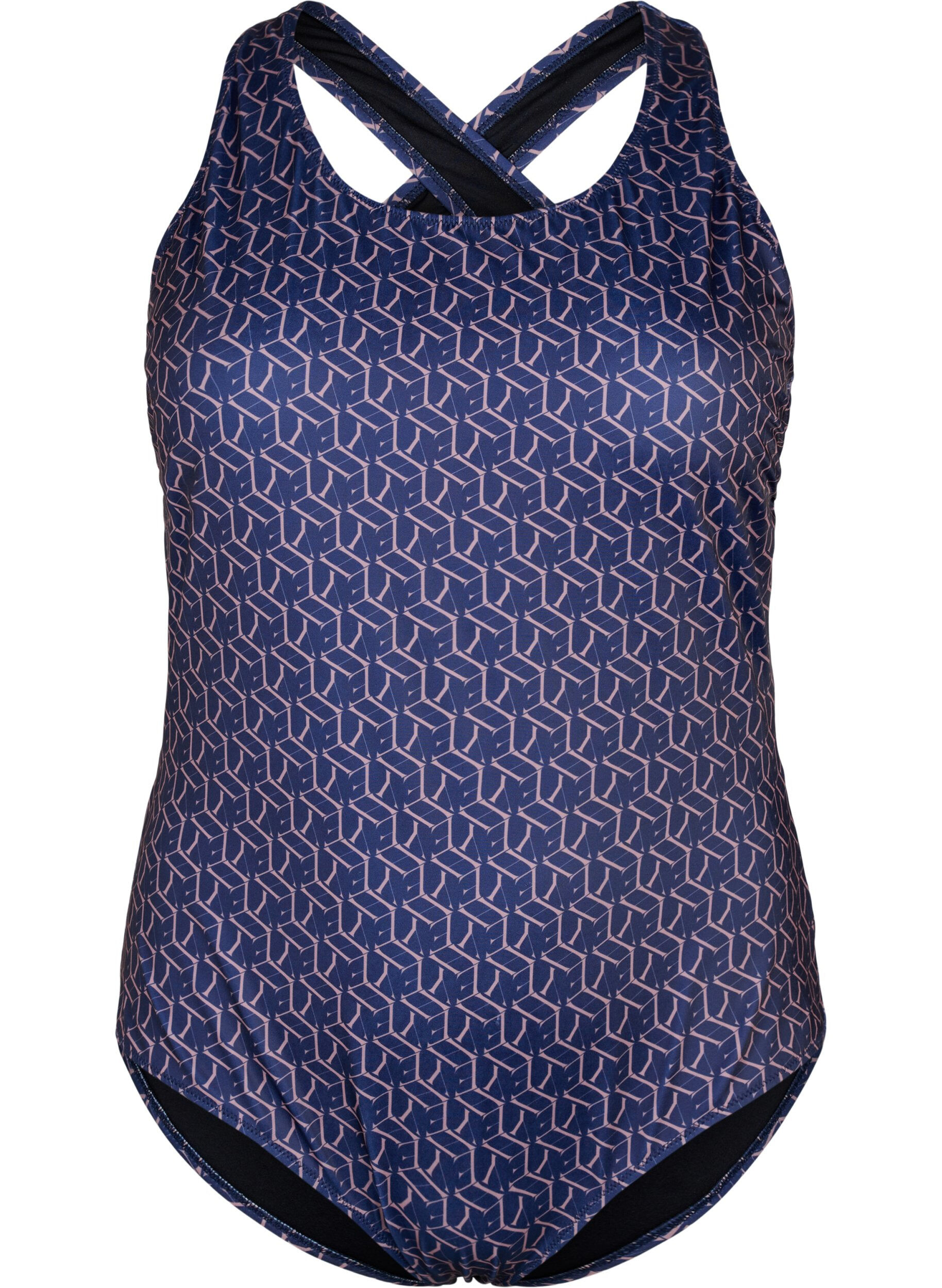 ZizziBadeanzug mit Print und Kreuz am R&uuml;cken, Text Print, Packshot image number 0