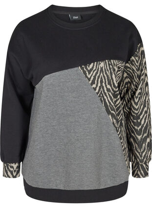 Sweatshirt mit langen Ärmeln in Zebraprint, Black Grey Zebra, Packshot image number 0