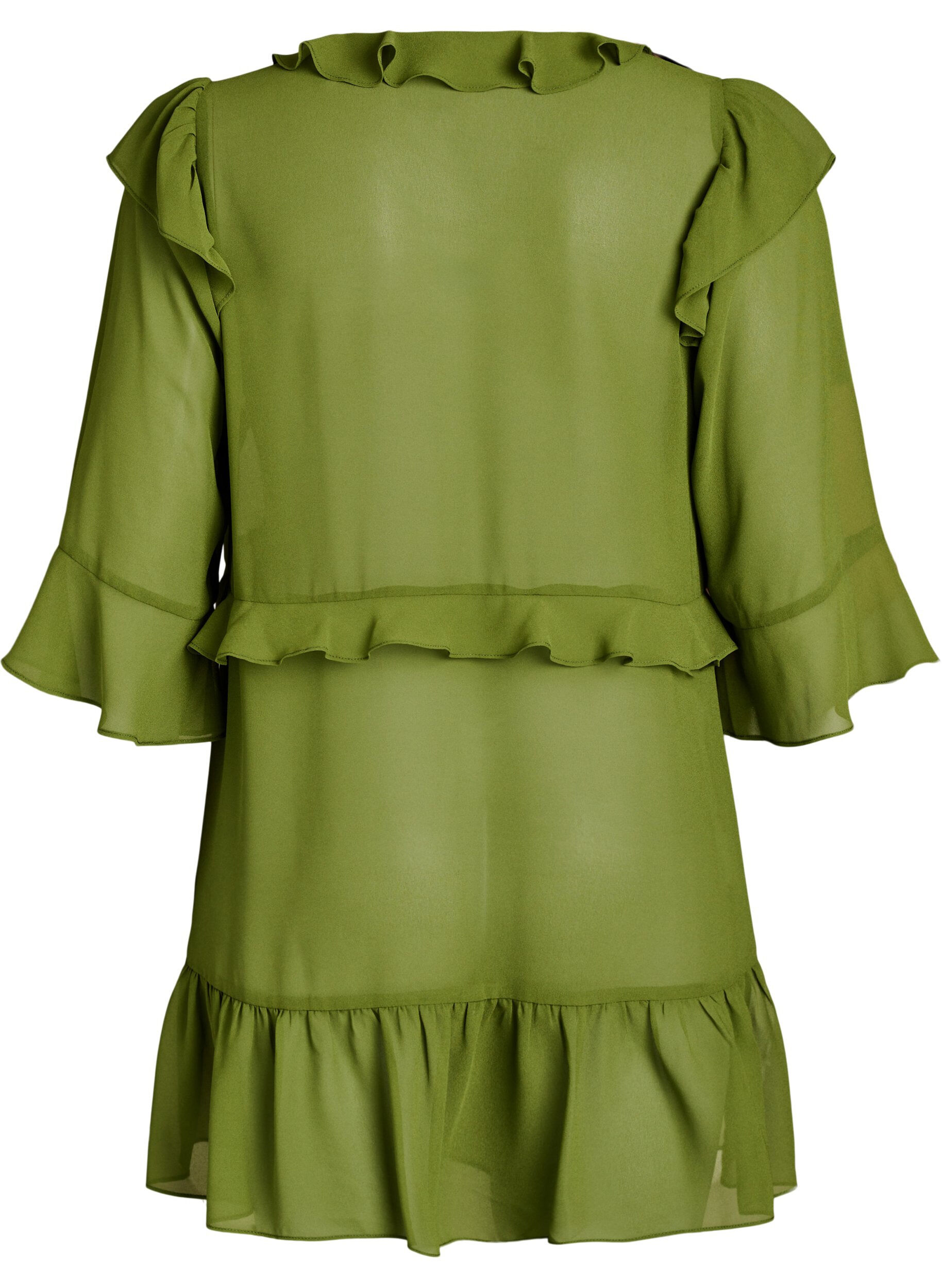 ZizziLeichtes Kleid mit R&uuml;schen und V-Ausschnitt, Gr&uuml;n, Packshot image number 1