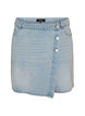 Denimskort mit Wickeloptik und hoher Taille, Blau, Packshot image number 0