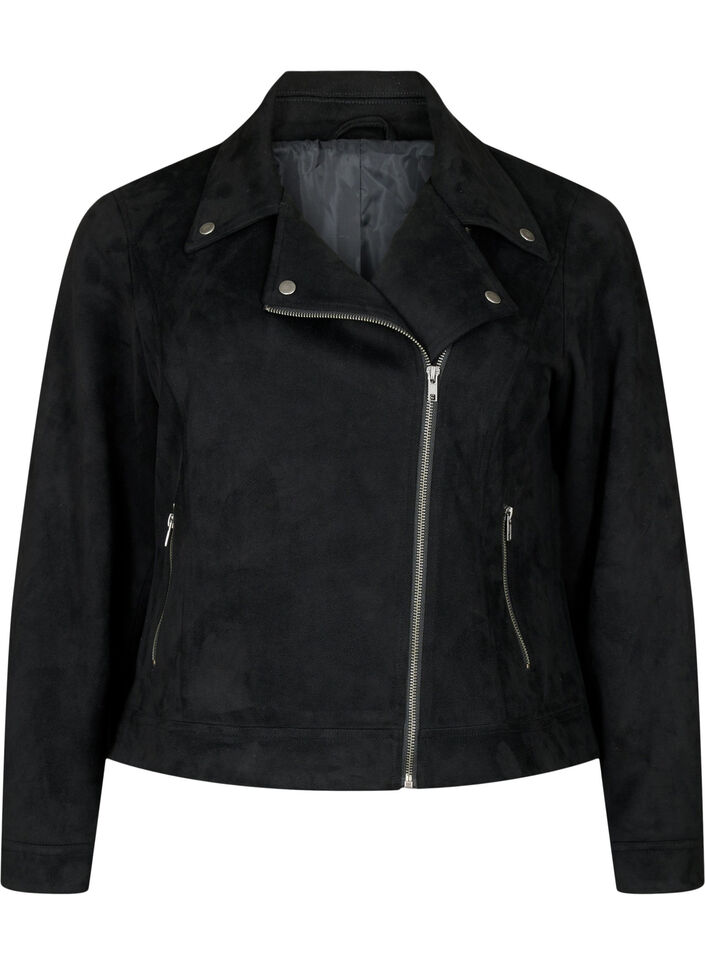 Bikerjacke aus Wildlederimitat, Black, Packshot image number 0