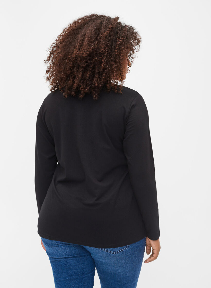 Unifarbene Basic-Bluse aus Baumwolle, Solid Black, Model image number 1
