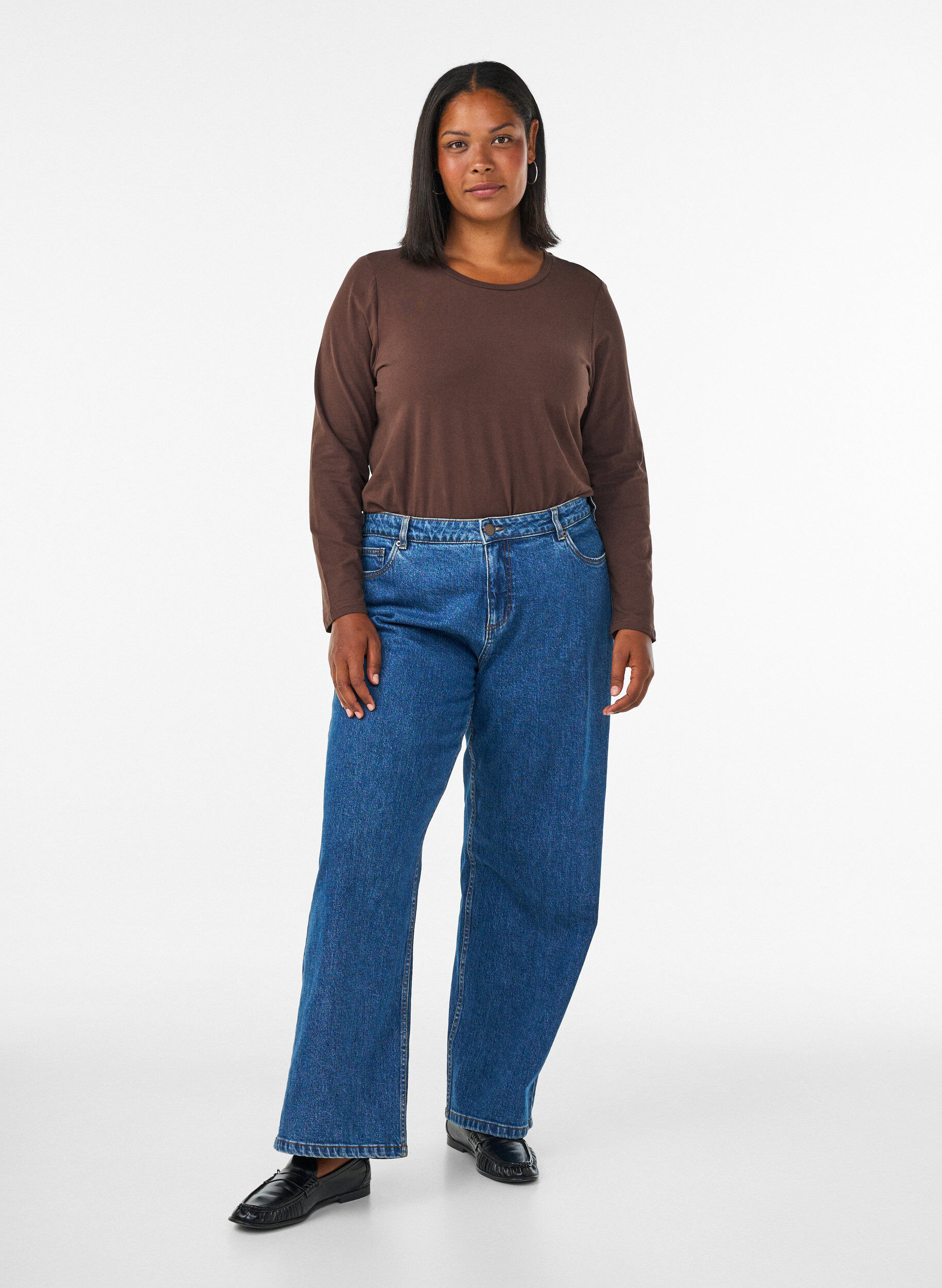 ZizziBasic Bluse aus Jersey mit langen &Auml;rmeln, Braun, Model image number 1