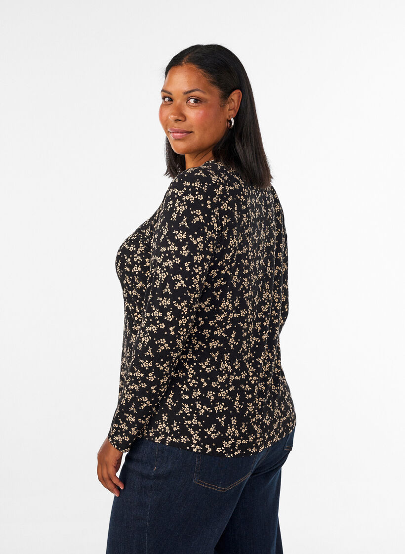 Lang&auml;rmelige Bluse, Schwarz, Model image number 2