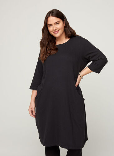 Sweatkleid aus Baumwolle mit Taschen und A-Linie, Black, Model image number 0