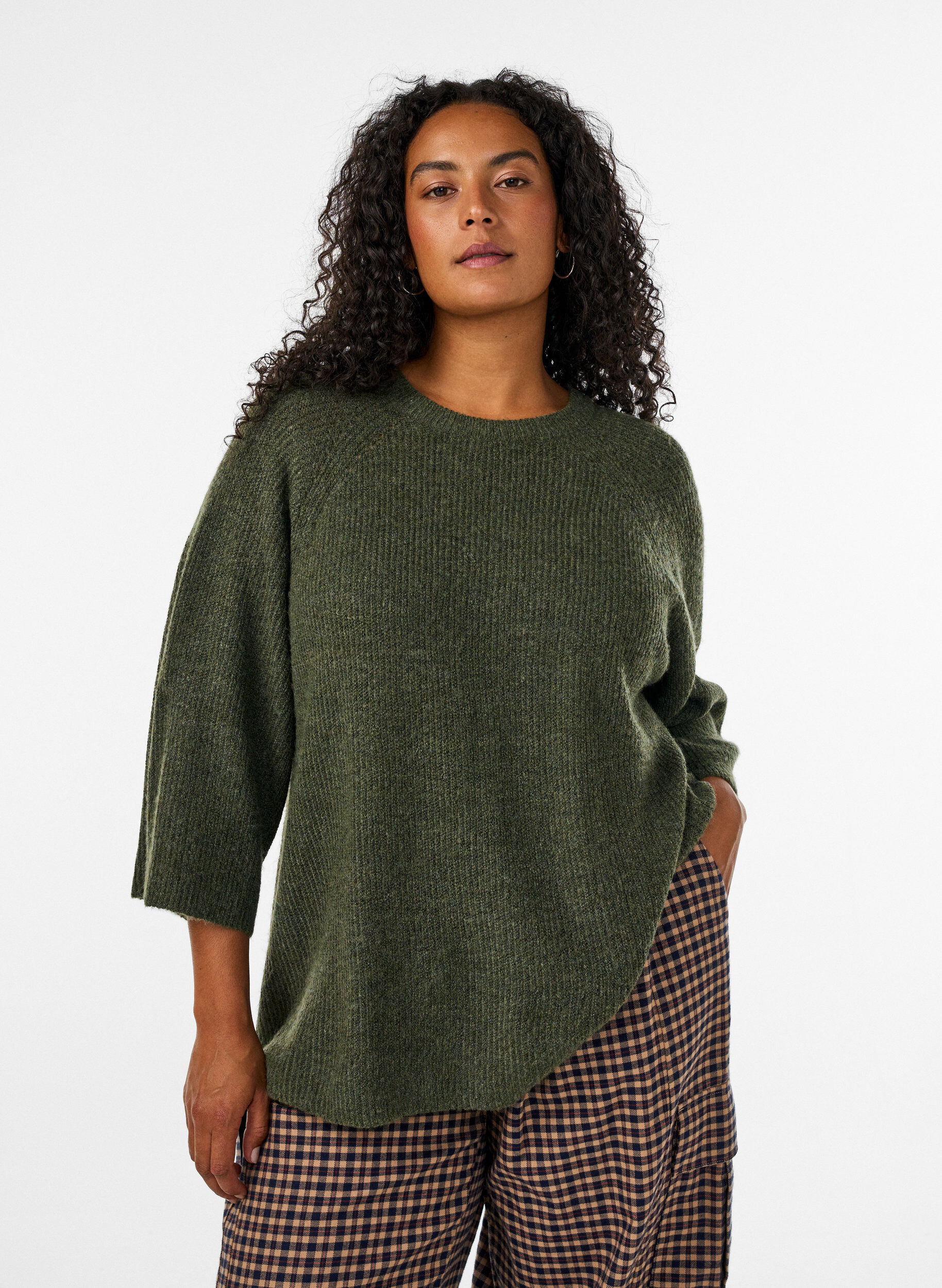 Ripppullover mit 3/4-&Auml;rmeln, Gr&uuml;n, Model