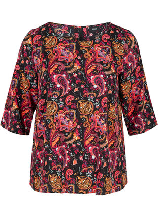 Bluse mit Print, 3/4-Ärmeln und Spitze am Rücken, Navy Blazer/Paisley, Packshot image number 0