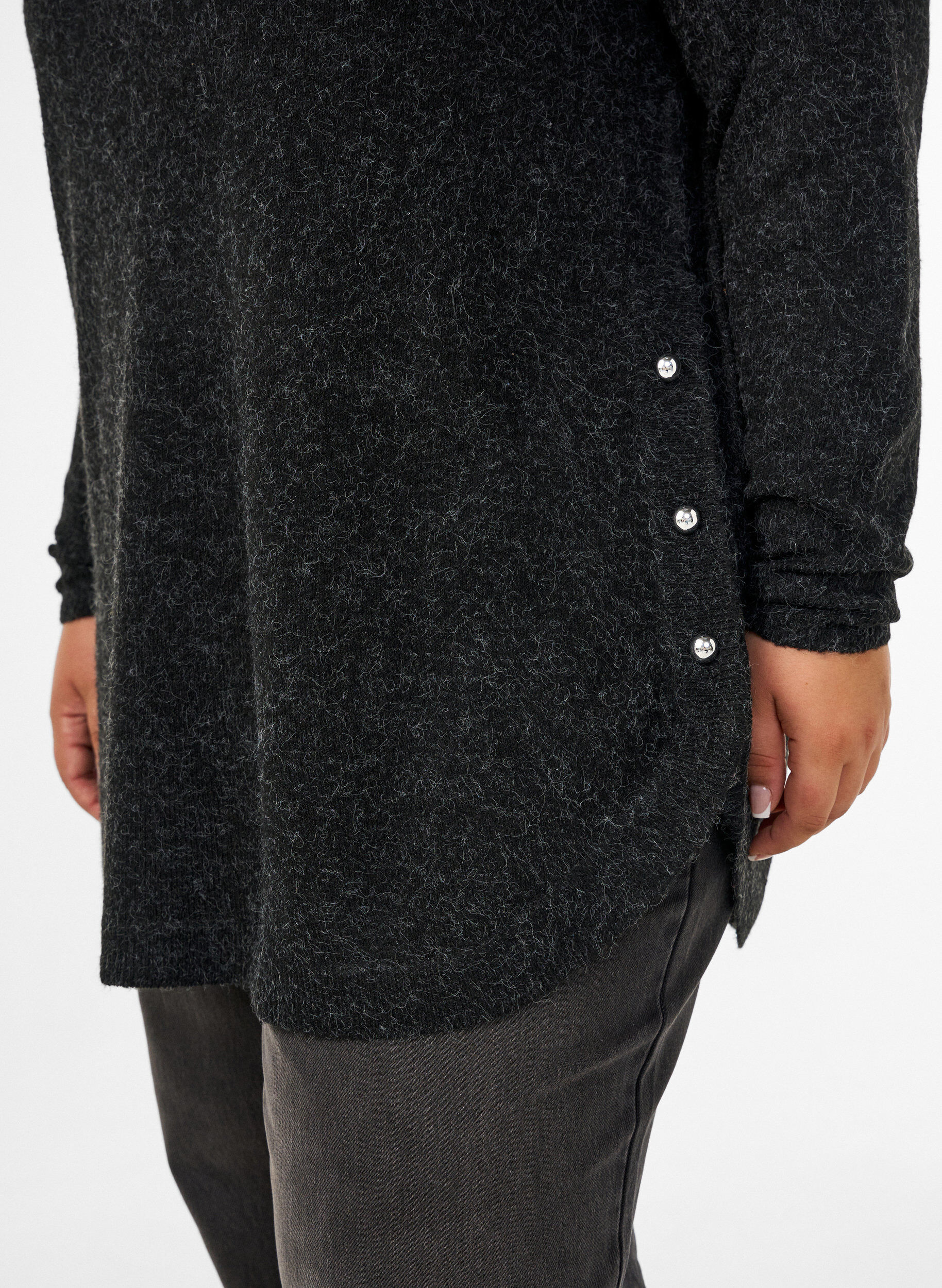 ZizziLange Strickbluse mit Kugelkn&ouml;pfen, Grau, Model image number 3
