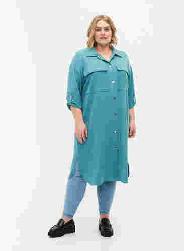Lange Hemdjacke mit Knopfverschluss, Brittany Blue, Model image number 2