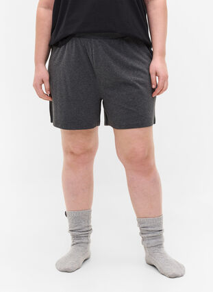 Lockere Shorts aus Baumwollmischung, Dark Grey Melange, Model image number 1