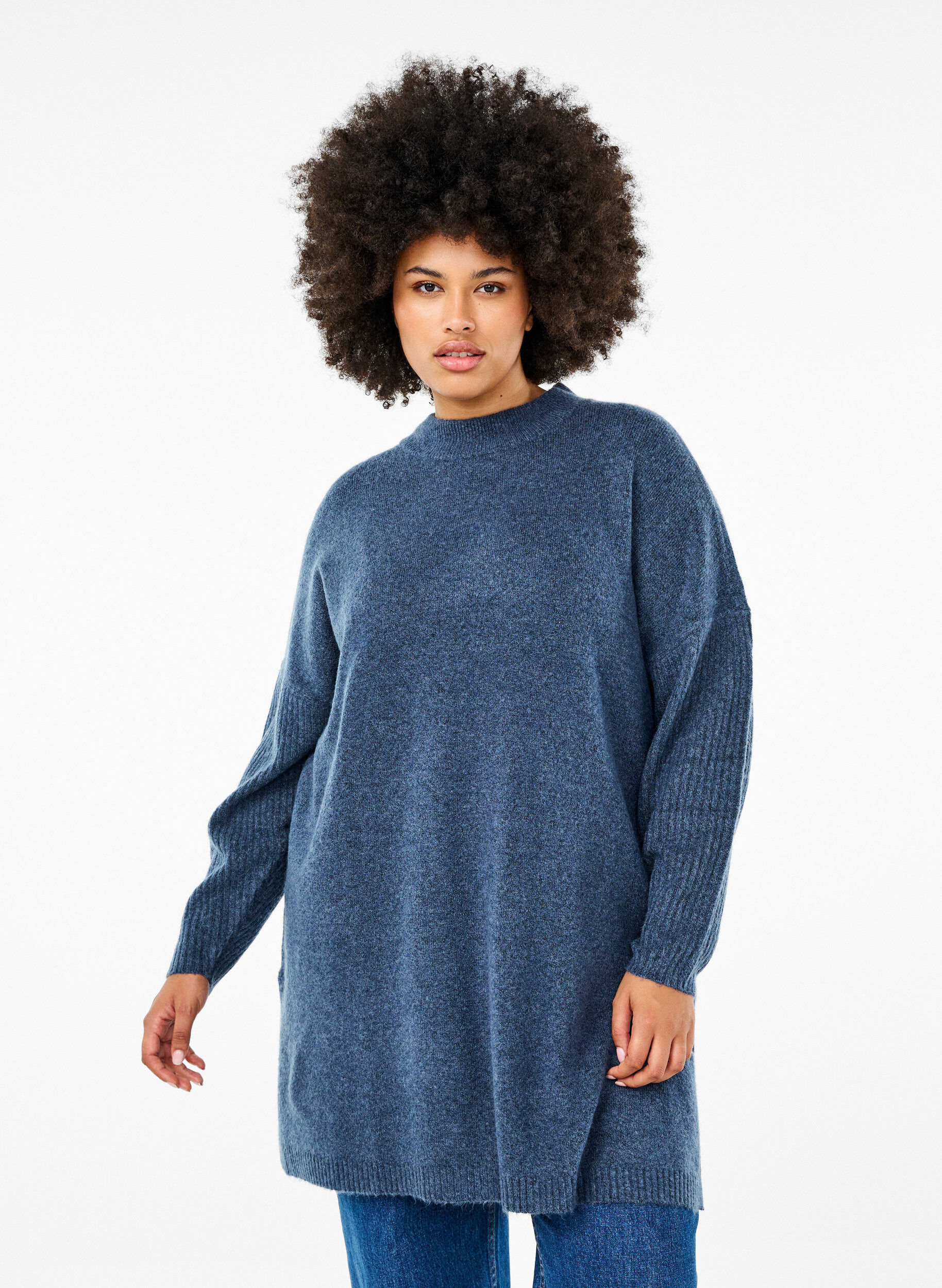 ZizziLange Strickbluse mit langen &Auml;rmeln, Bering Sea Mel., Model image number 0