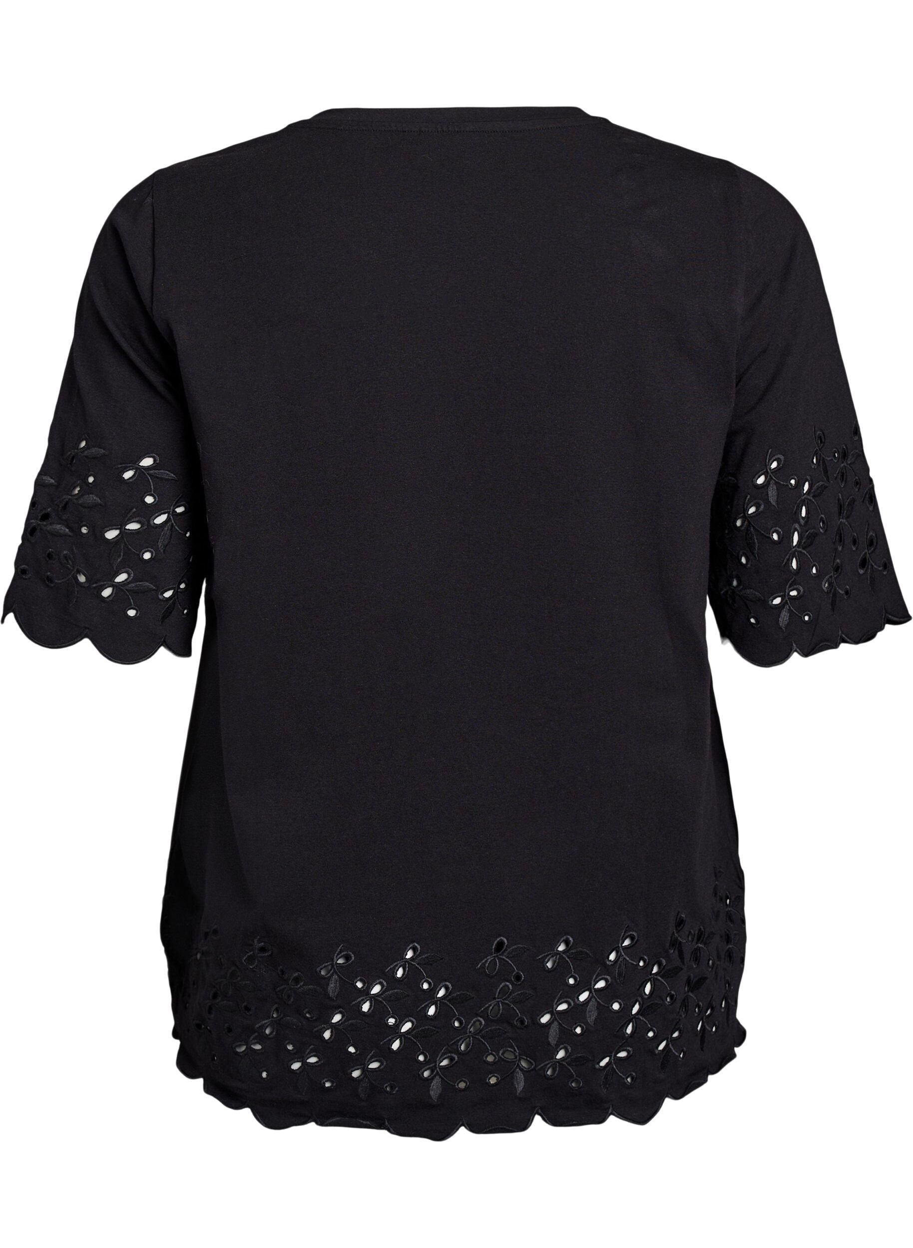 ZizziT-Shirt Mit Broderie Anglaise Und Gewellten Kanten, Schwarz, Packshot image number 1