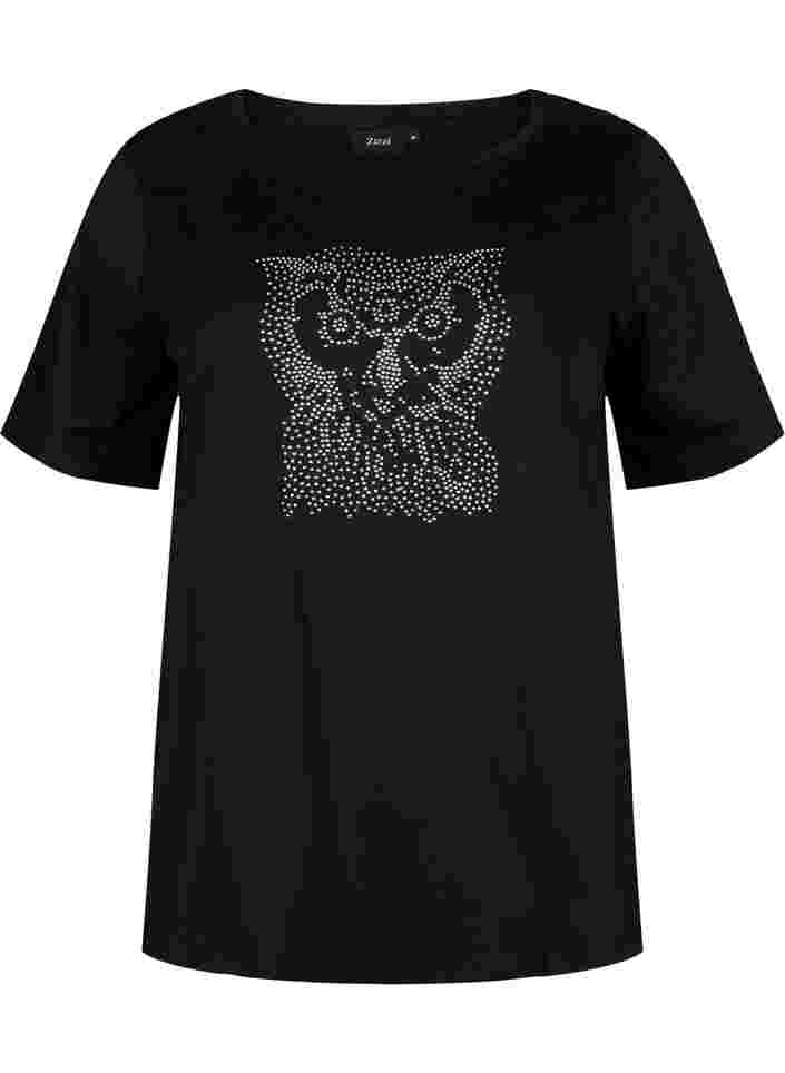 T-Shirt mit Nieten aus Bio-Baumwolle, Black Owl, Packshot image number 0