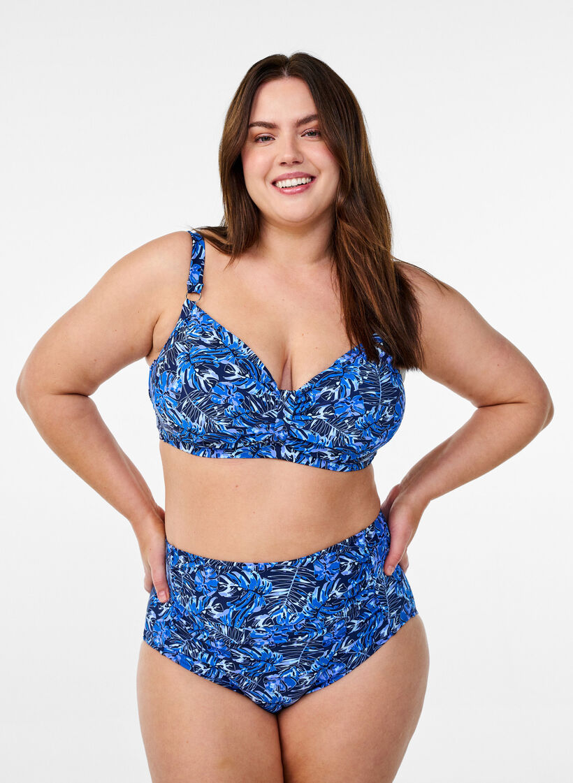 Bikinioberteil mit B&uuml;gel und Muster, Blau, Model image number 1