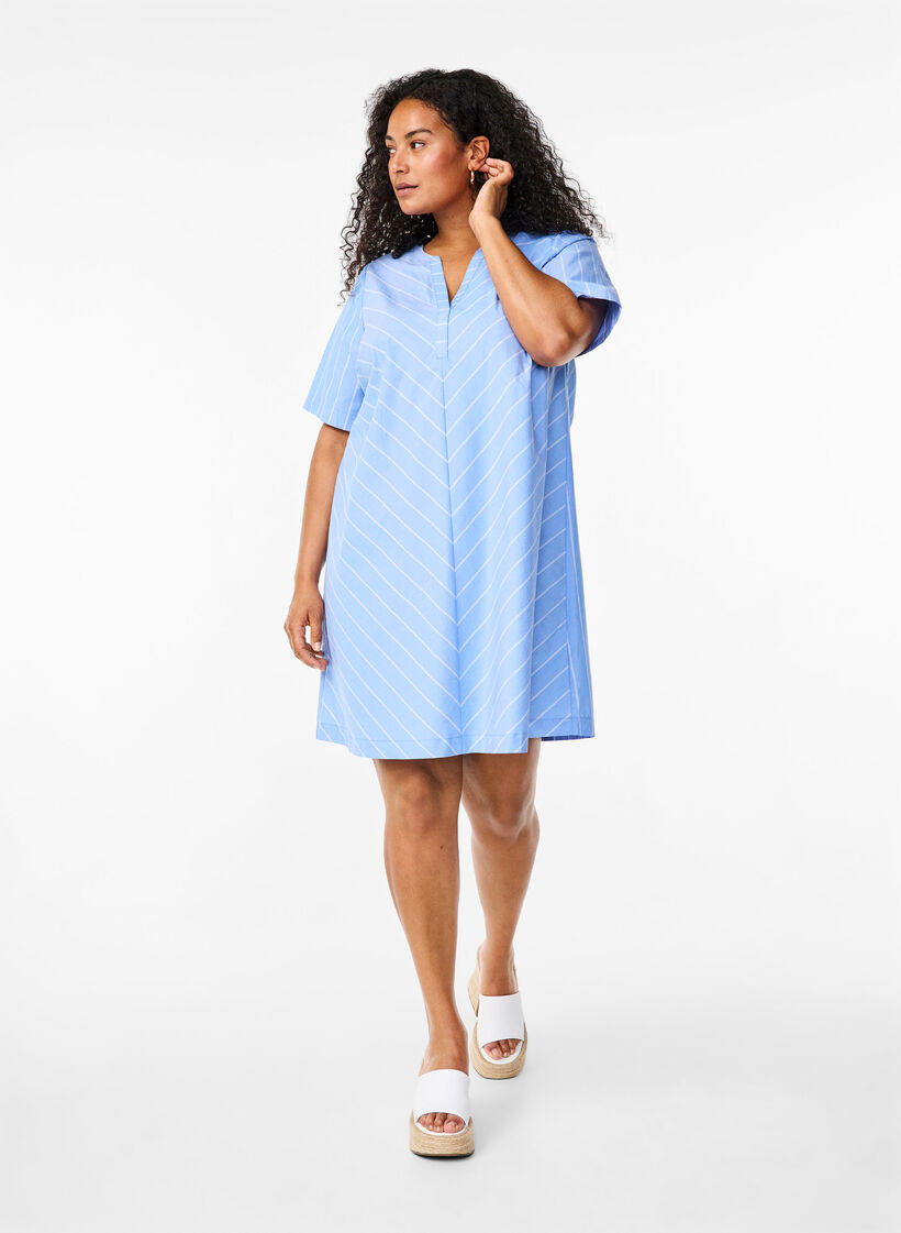 Gestreiftes Kleid aus Bio-Baumwolle, Blue Stripe, Model image number 2