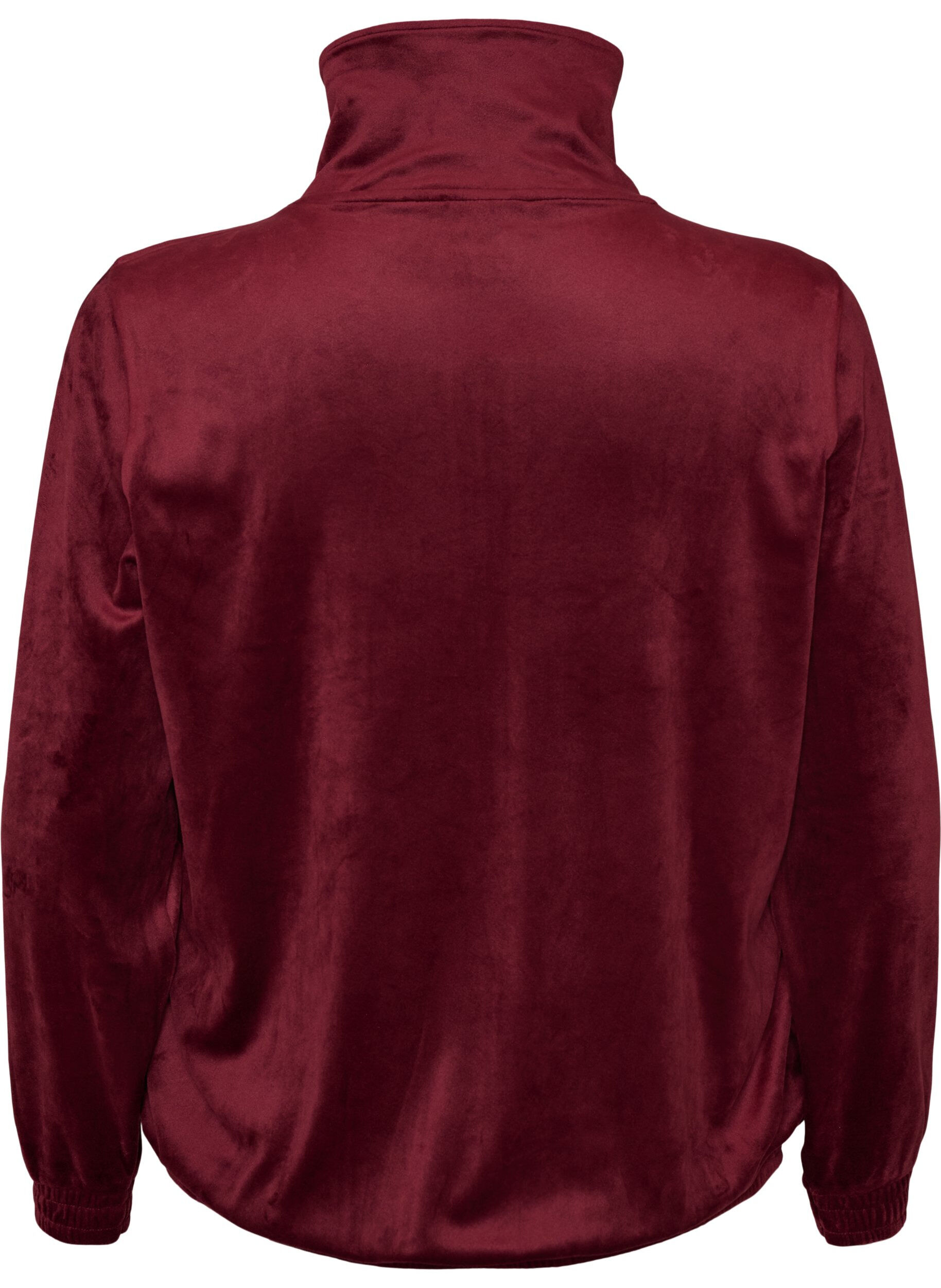 ZizziWeicher Cardigan aus Velours mit Rei&szlig;verschluss und hohem Kragen, Rot, Packshot image number 1