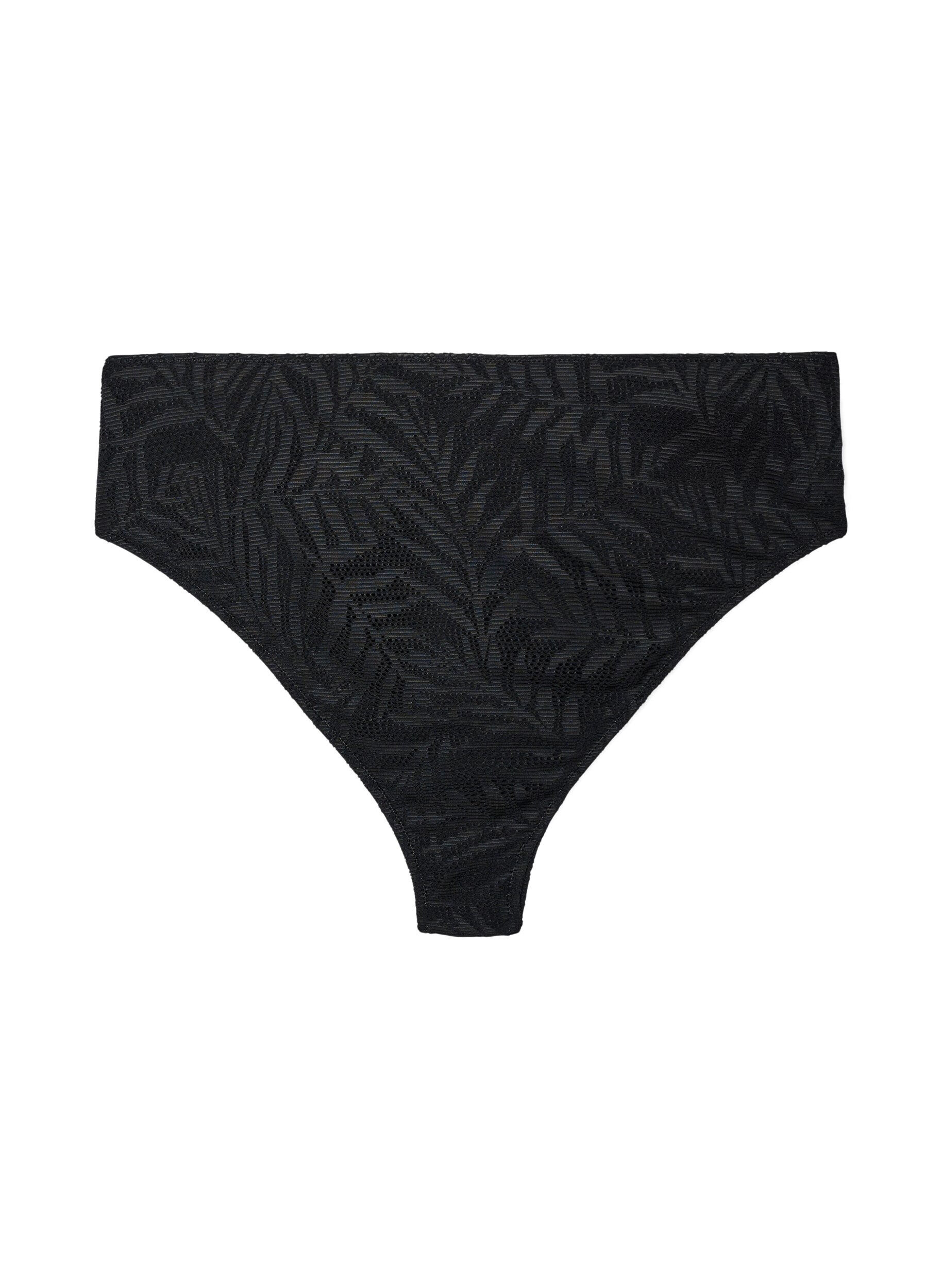 ZizziBrasilianischer Bikini-Slip aus strukturiertem Mesh, Schwarz, Packshot image number 0