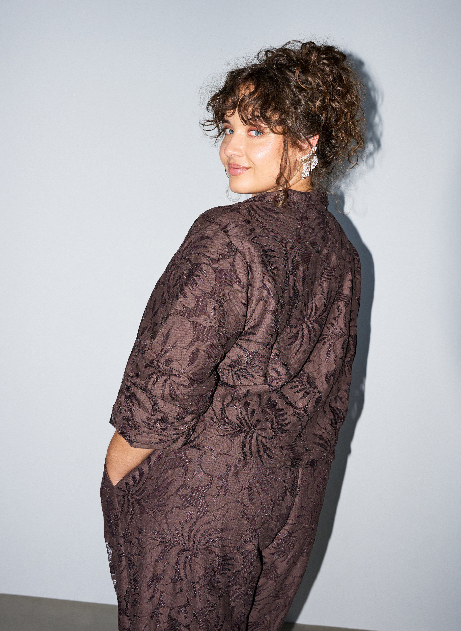 ZizziBomberjacke mit gebl&uuml;mtem Jacquard, Braun, Model image number 2