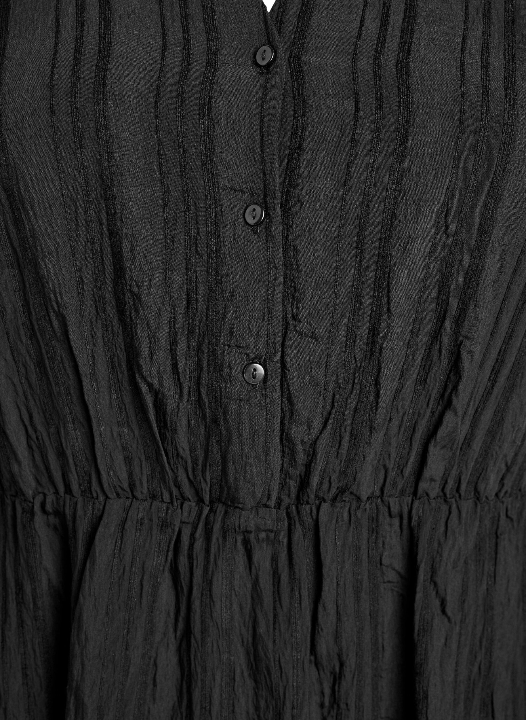 ZizziKurzes Kleid mit gewebter Streifenstruktur und elastischer Taille, Schwarz, Packshot image number 2