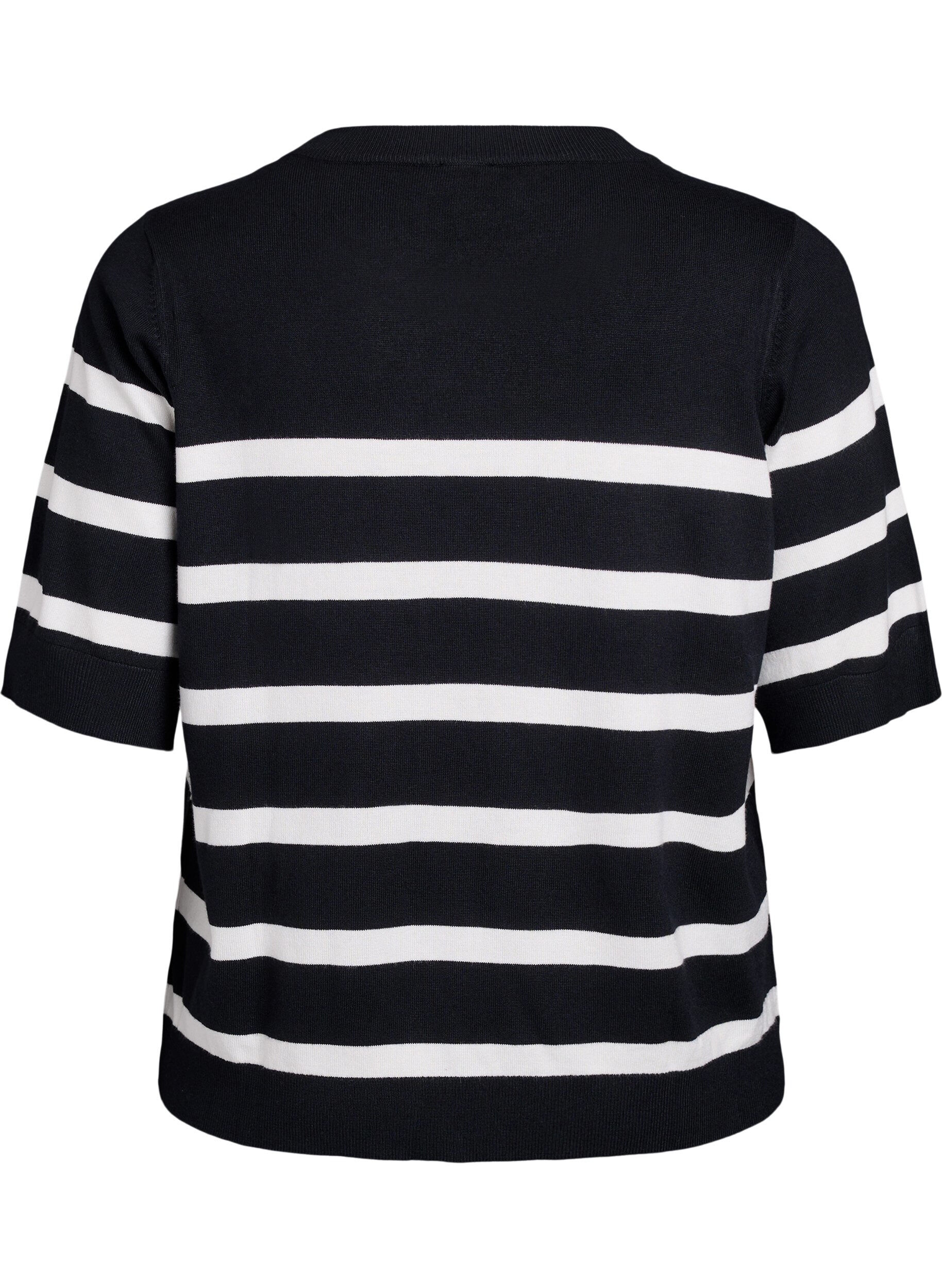ZizziGestreiftes Stricktop mit kurzen &Auml;rmeln, Schwarz, Packshot image number 1
