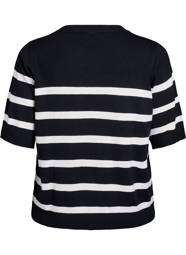 Gestreiftes Stricktop mit kurzen &Auml;rmeln, Schwarz, Packshot image number 1