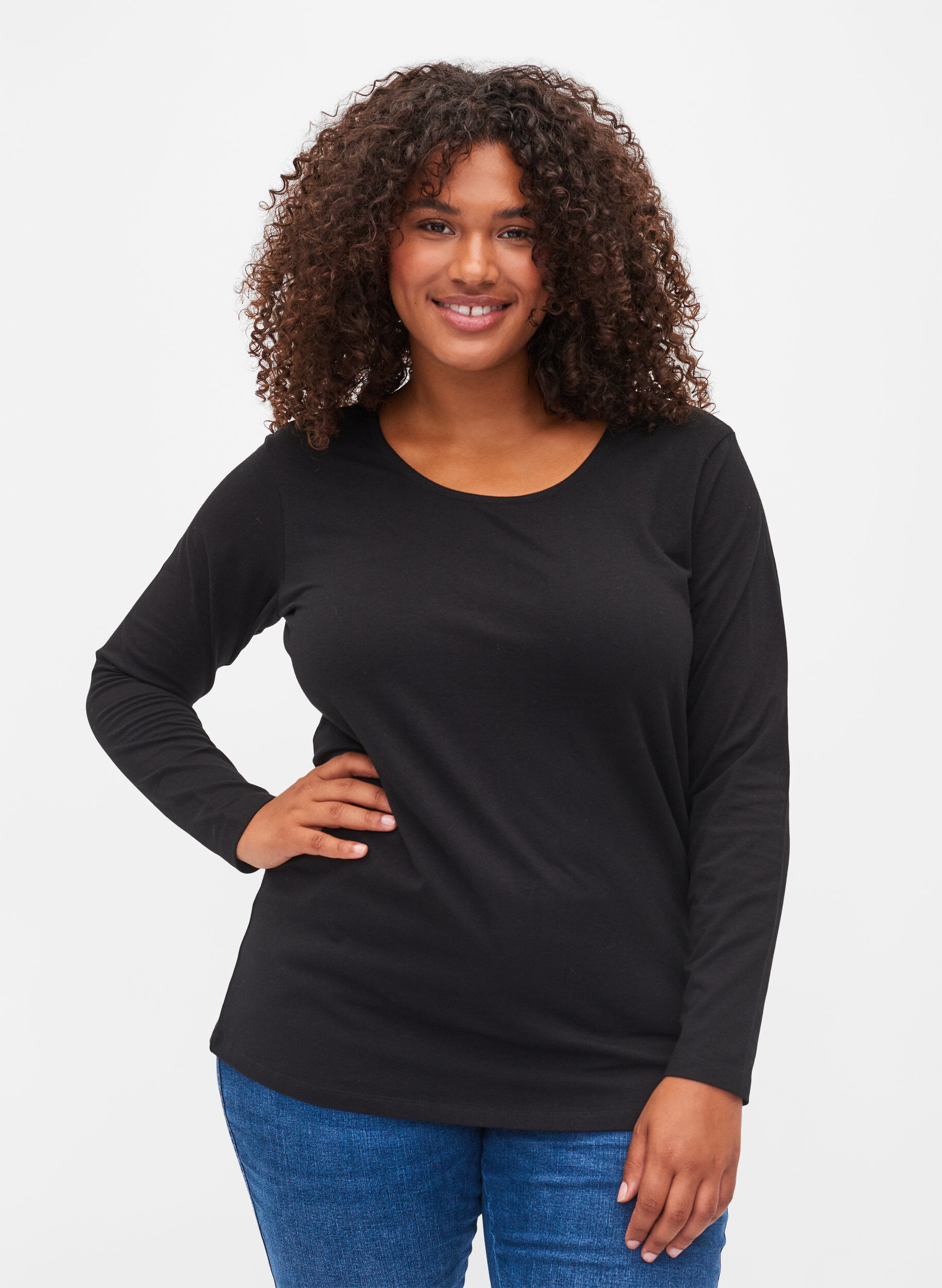 ZizziUnifarbene Basic-Bluse aus Baumwolle, Solid Black, Model image number 0