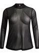 Enganliegende Mesh-Bluse mit langen &Auml;rmeln, Schwarz, Packshot image number 0