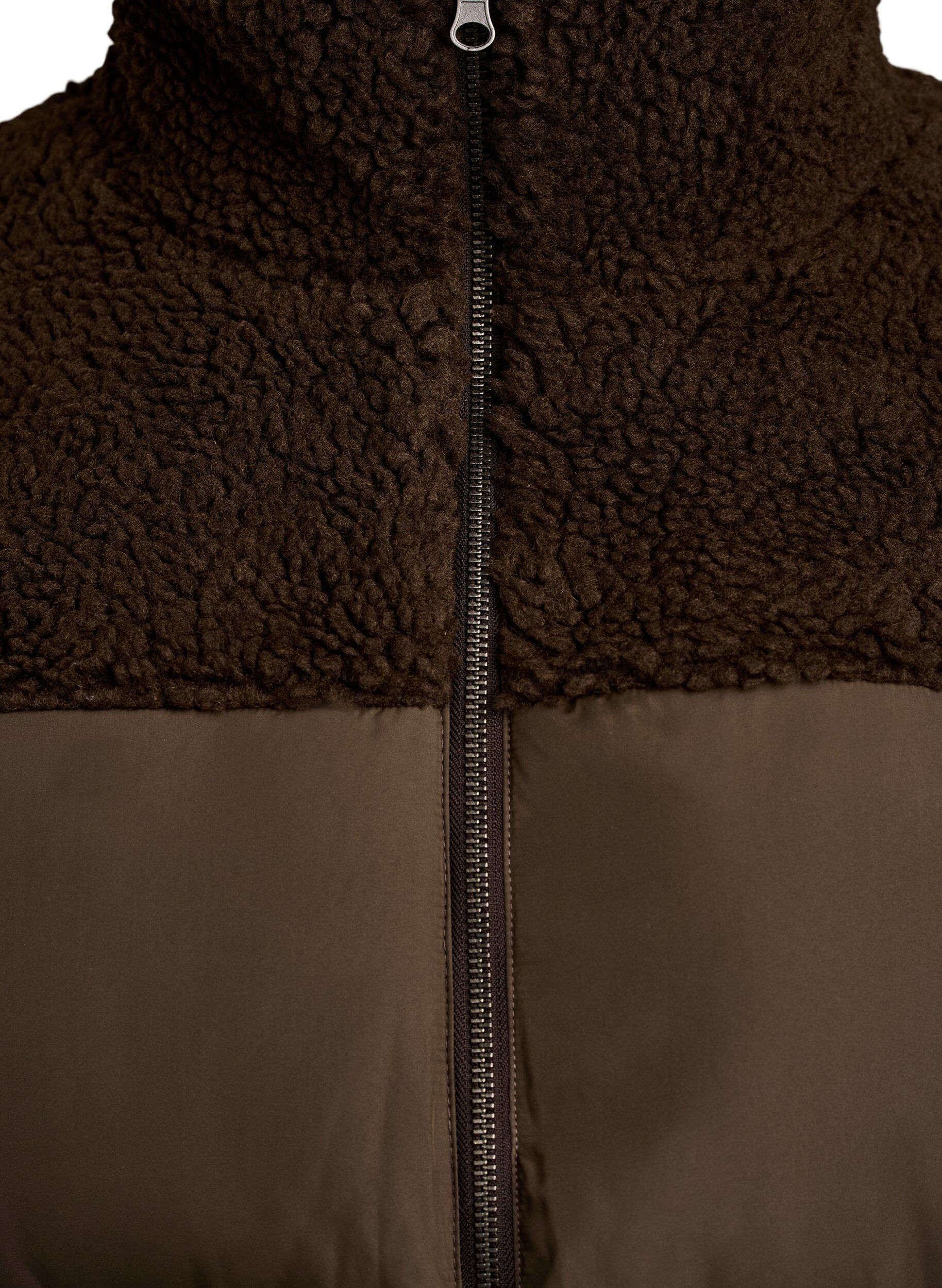 ZizziMittellange Steppjacke mit Teddyfleece, Braun, Packshot image number 2