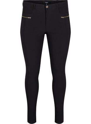 Eng anliegende Hose mit Reißverschlussdetails, Black, Packshot image number 0