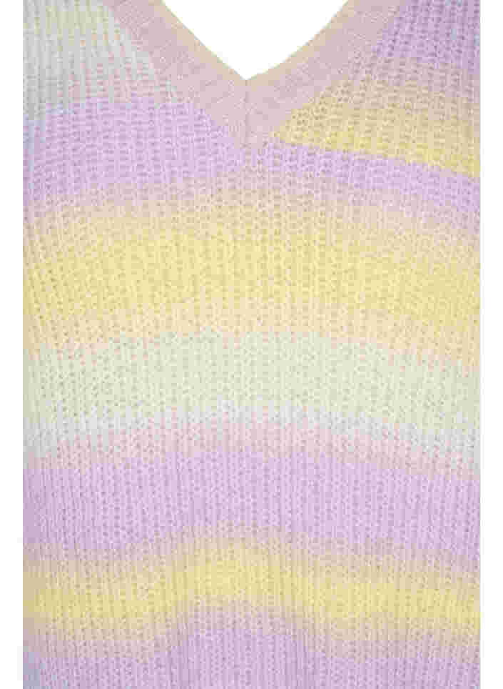 Gestreifte Strickbluse mit V-Ausschnitt, Lavender Comb., Packshot image number 2
