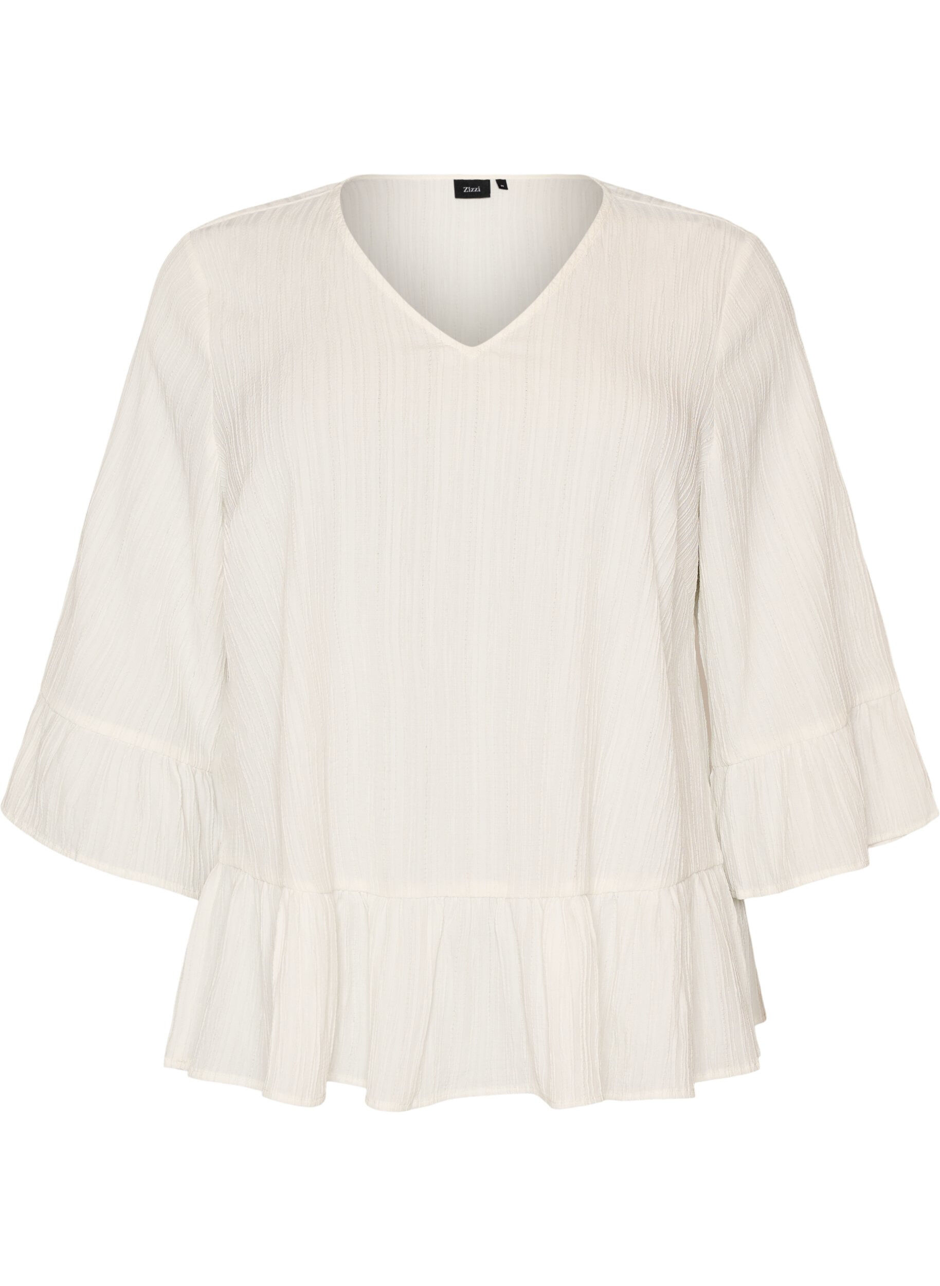 ZizziBluse mit Struktur, V-Ausschnitt und R&uuml;schen, Vanille, Packshot image number 0