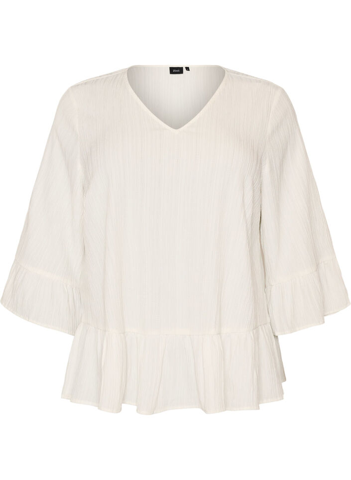 Bluse mit Struktur, V-Ausschnitt und R&uuml;schen, Vanille, Packshot image number 0