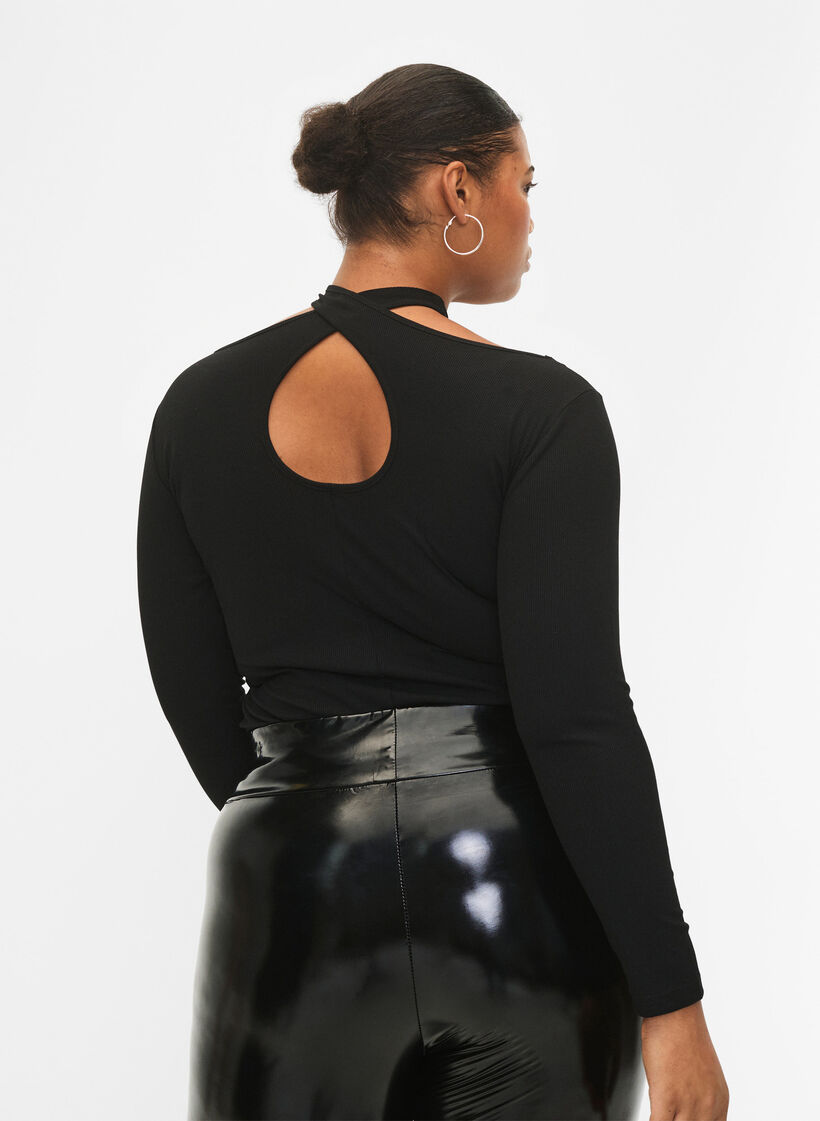 Ausschnittbluse mit langen Ärmeln, Black, Model image number 1