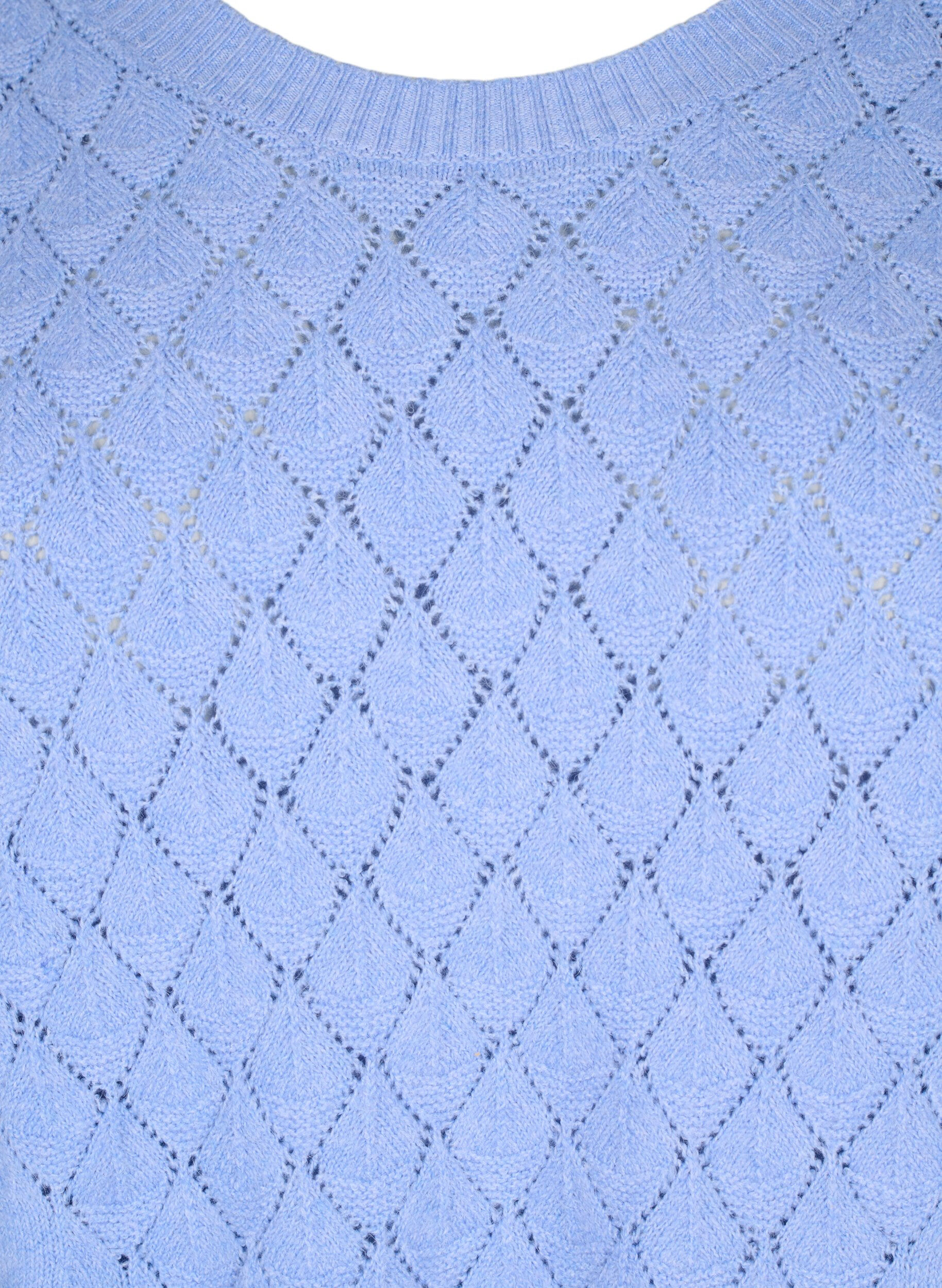 Zizzi Strickbluse mit Spitzenmuster, Cornflower Blue Mel., Packshot image number 2