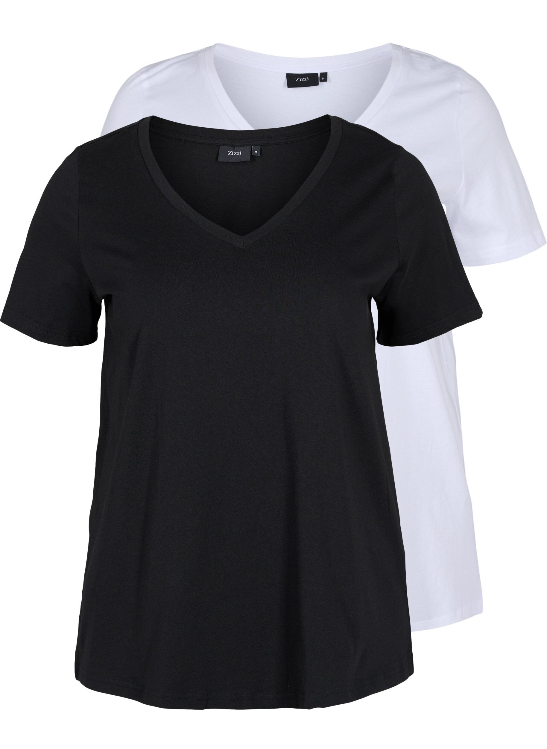 Zizzi2er-Pack basic T-Shirts aus Baumwolle, Black/Bright W, Packshot image number 0