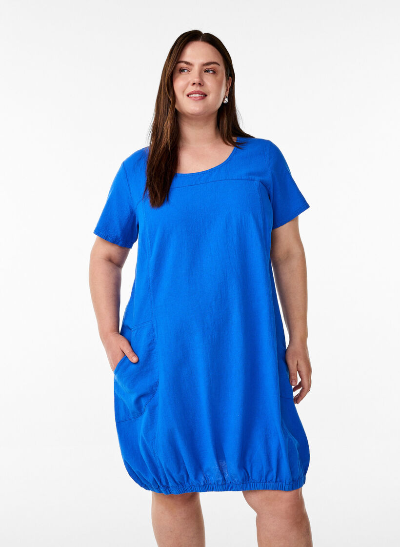 Baumwollkleid mit kurzen &Auml;rmeln, Blau, Model image number 0
