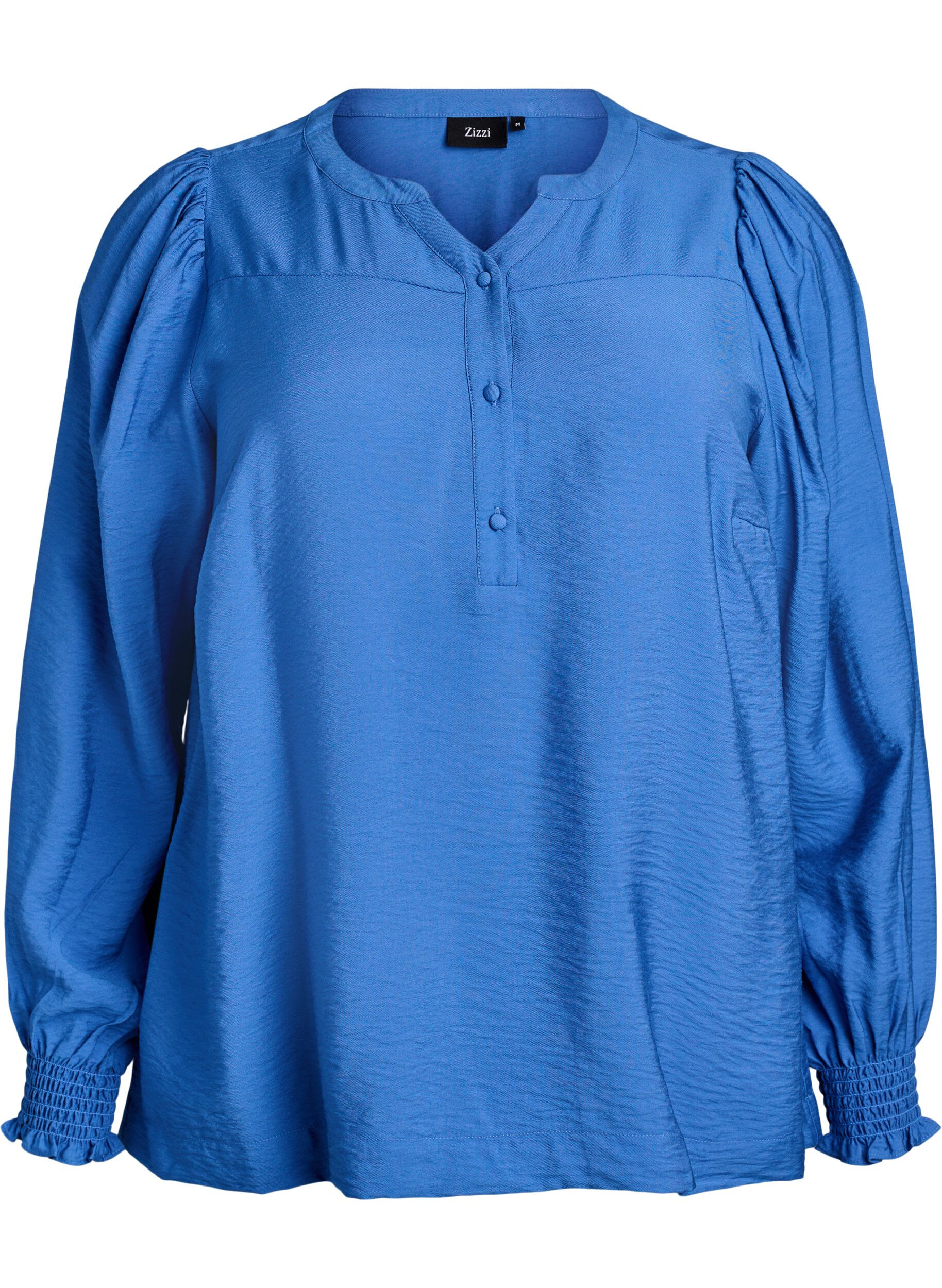 ZizziViskose-Bluse mit Puff&auml;rmeln und gerafften Details, Blau, Packshot image number 0