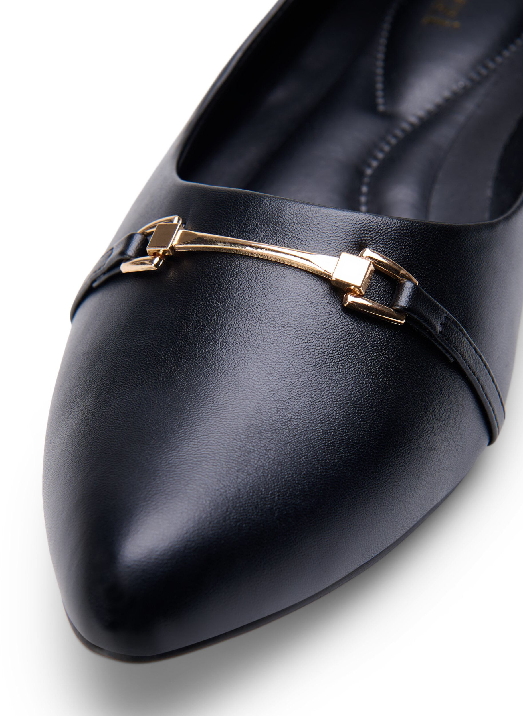ZizziWeit geschnittene Ballerinas mit goldener Schnalle, Black, Packshot image number 3