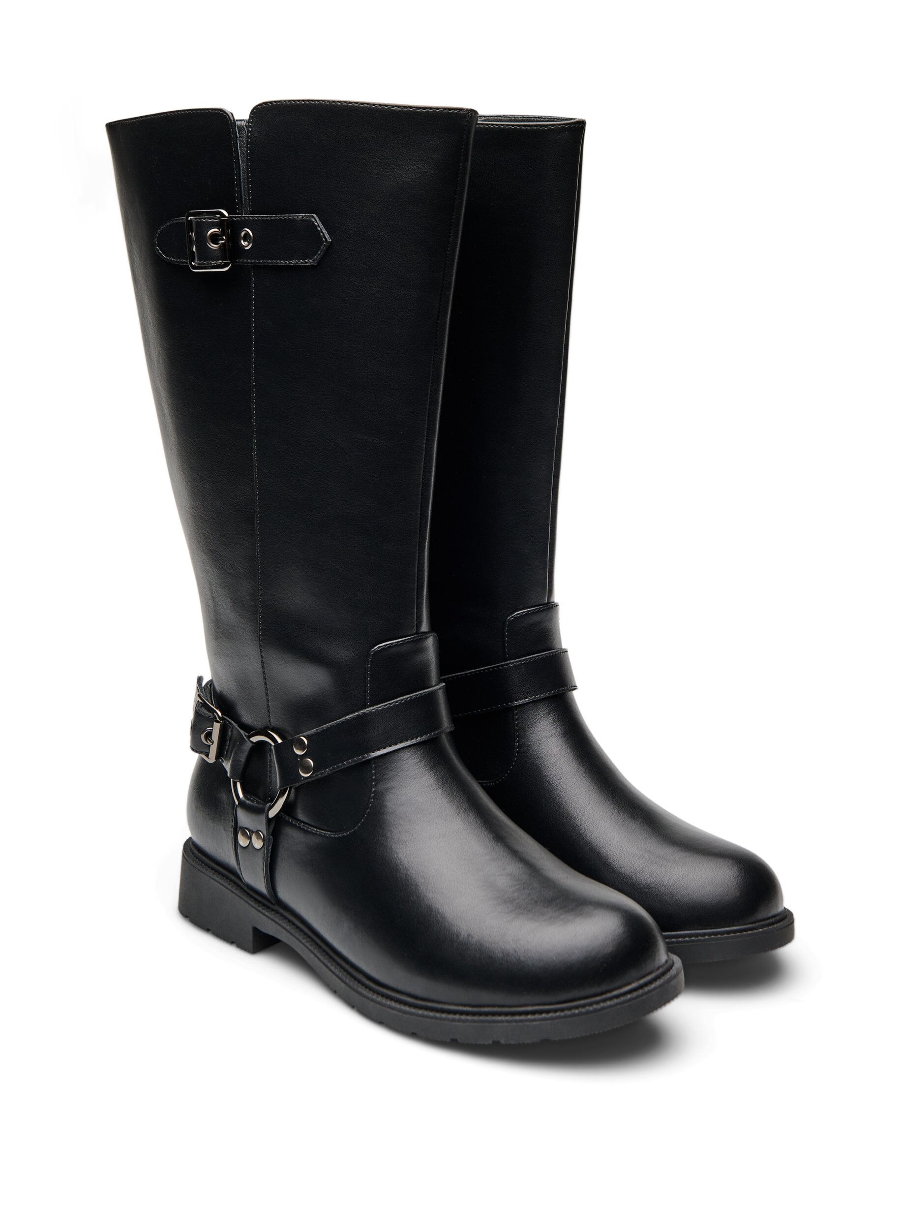 ZizziHoher Stiefel aus Leder mit Zierschnallen, Schwarz, Packshot image number 1