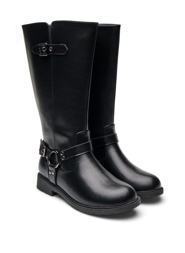 Hoher Stiefel aus Leder mit Zierschnallen, Schwarz, Packshot image number 1