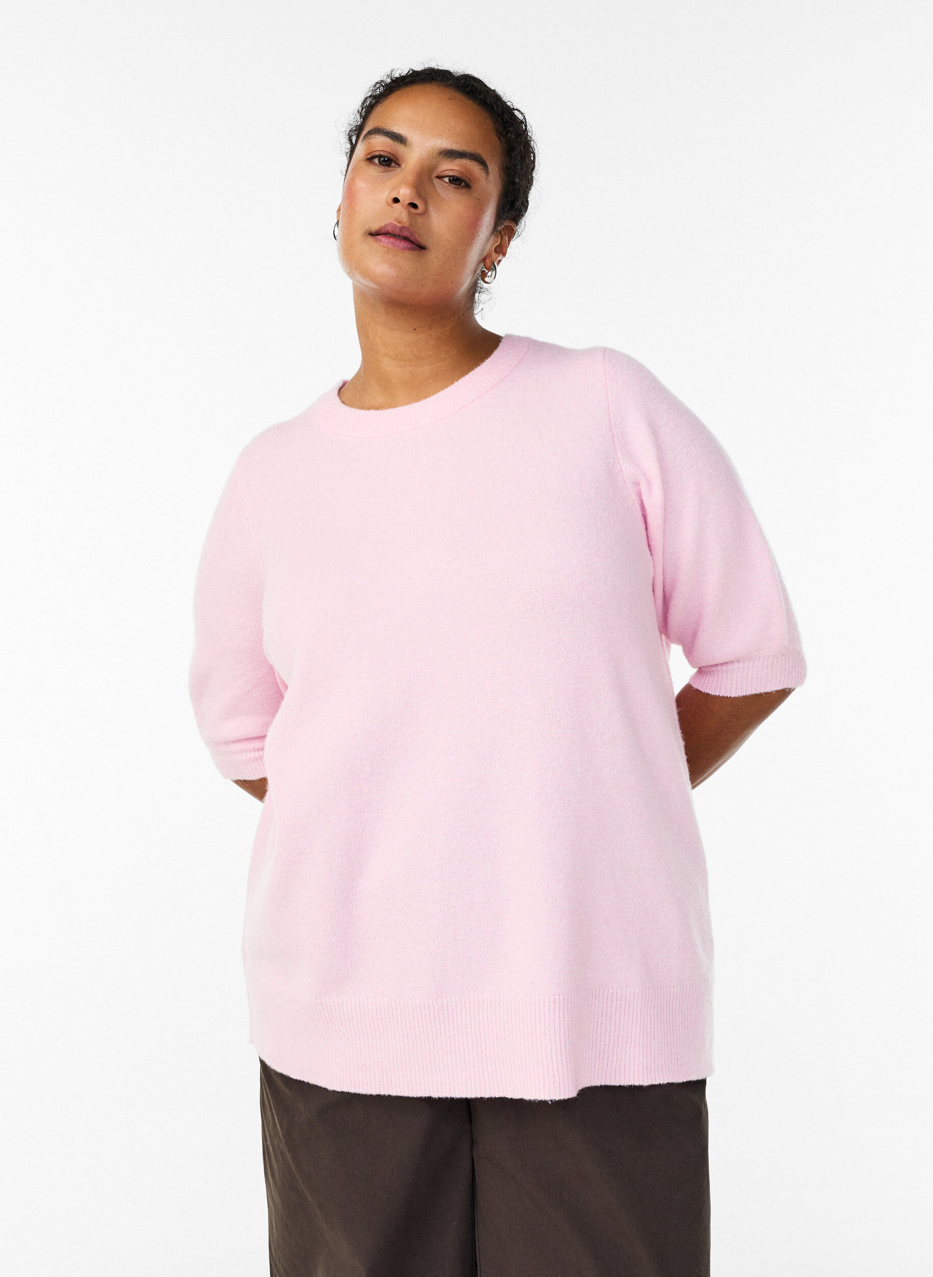 Bluse aus Strick mit kurzen &Auml;rmeln, Pink, Model