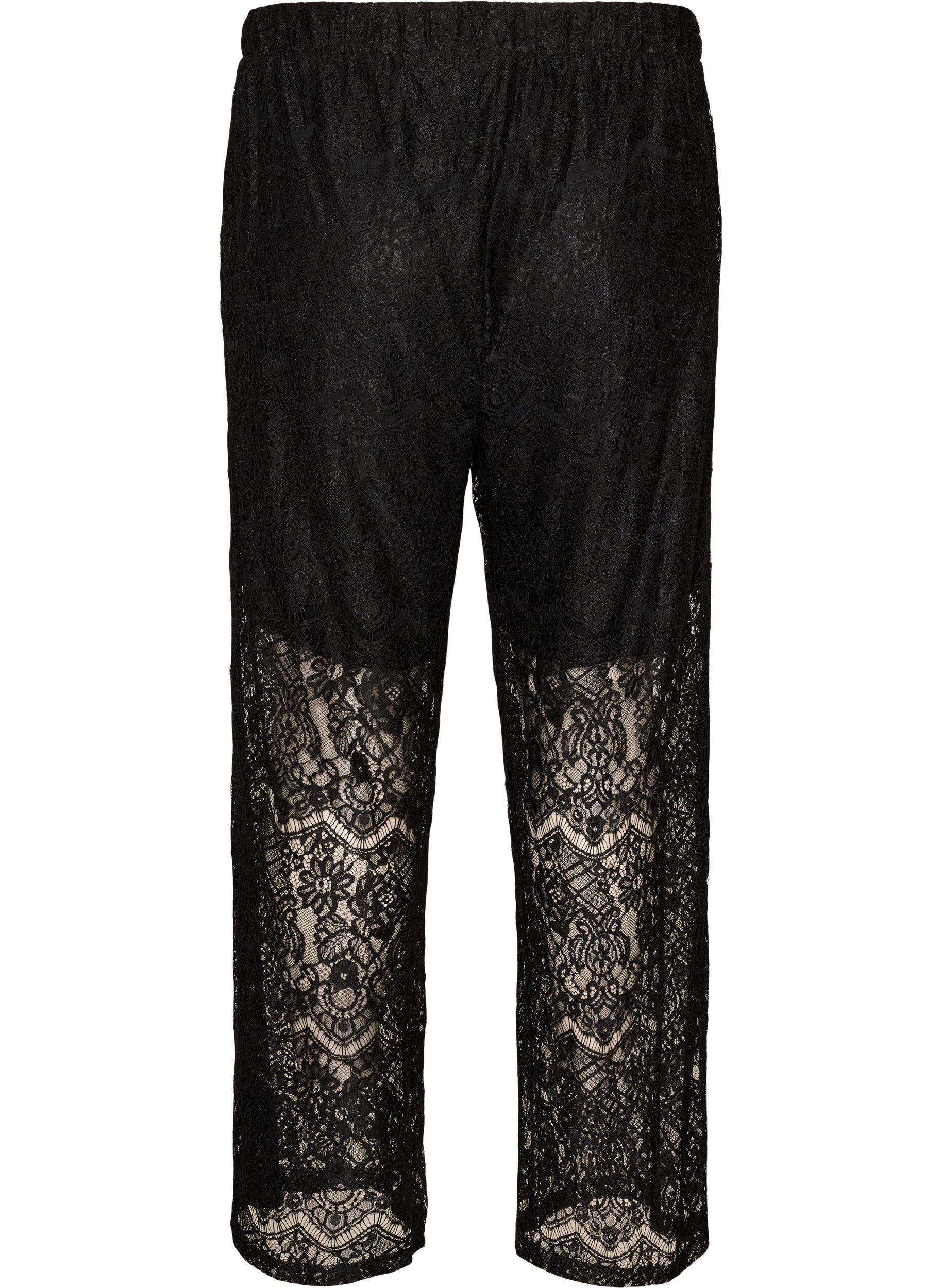 ZizziSpitzenhose mit geradem Bein und Innenhose, Schwarz, Packshot image number 1