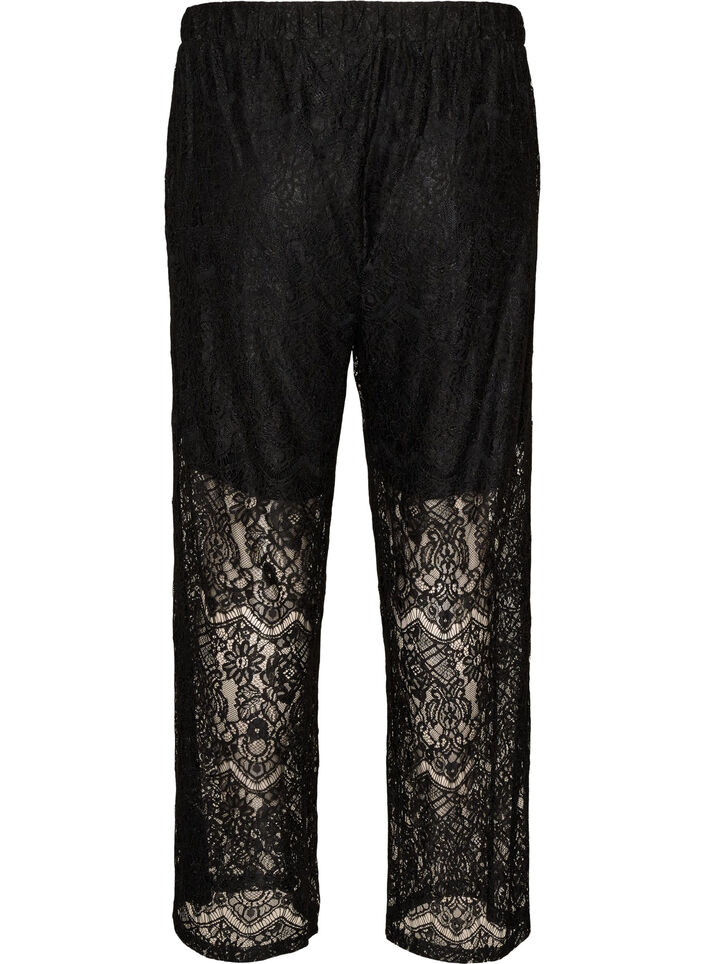 Spitzenhose mit geradem Bein und Innenhose, Schwarz, Packshot image number 1