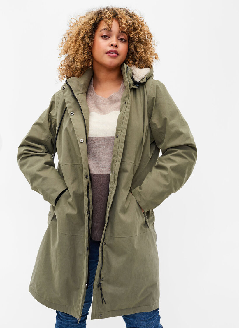 Wasserdichte Jacke mit abnehmbarer Kapuze, Dusty Olive, Model image number 0