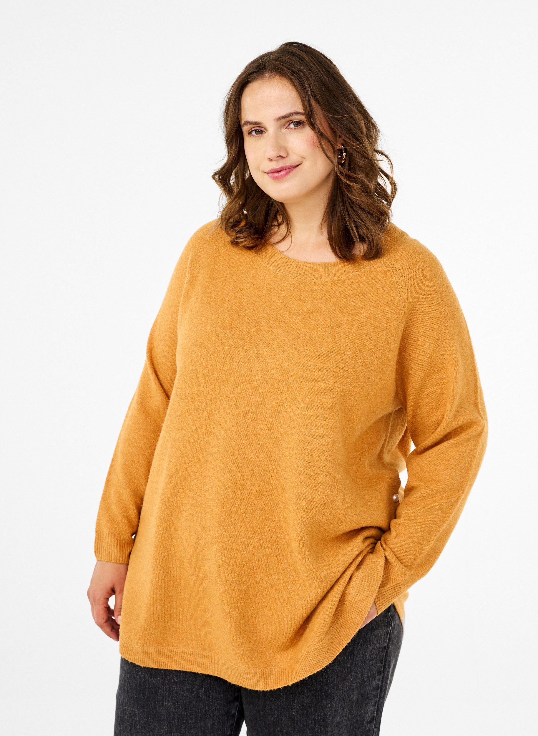 ZizziStrickbluse mit Perlendetails, Yam White Mel., Model image number 0