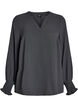 Bluse mit Smockb&uuml;ndchen und V-Ausschnitt, Grau, Packshot image number 0