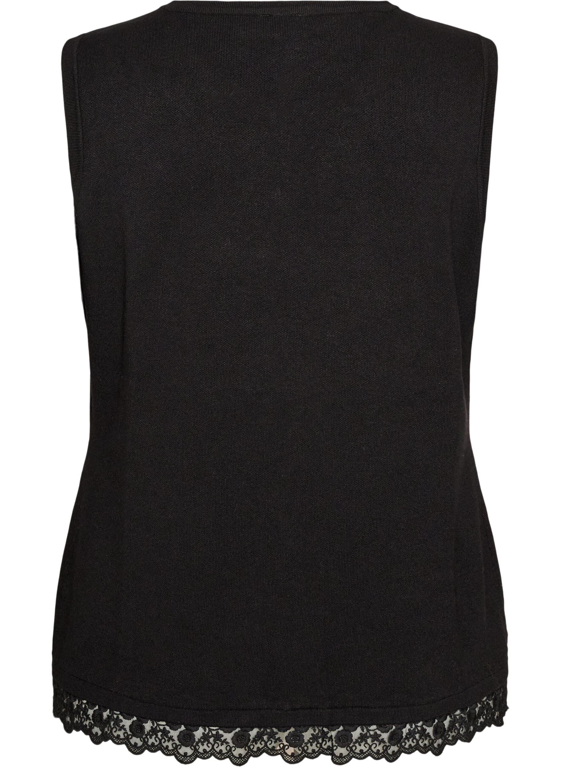 ZizziStrickweste mit Spitzenbesatz, Schwarz, Packshot image number 1